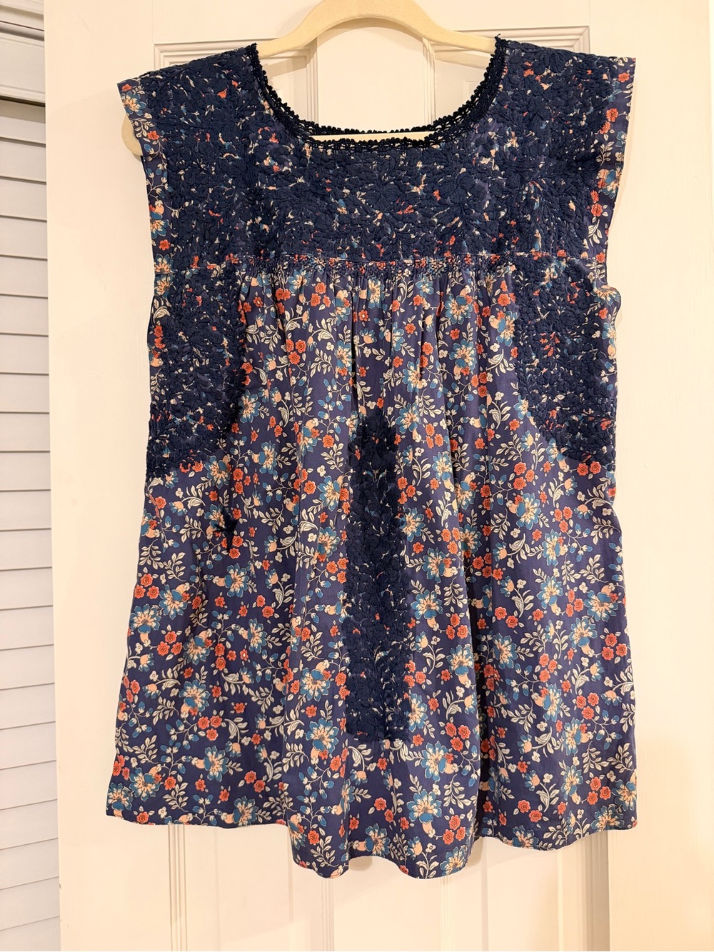Mi Golondrina Navy Embroidered Floral Top